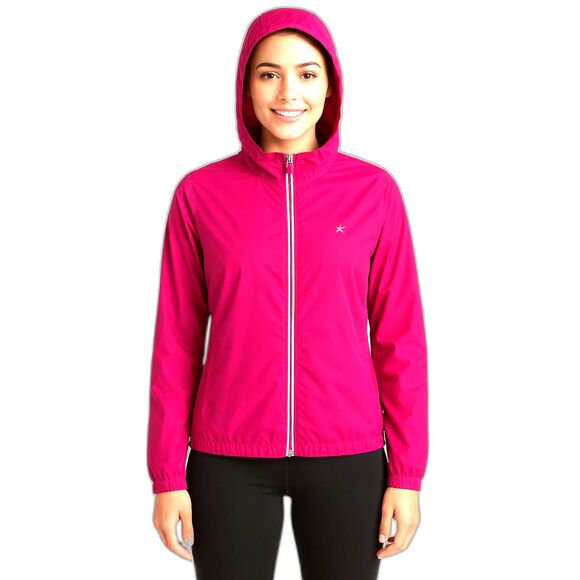 Danskin Now Vibrant Pink Windbreaker Jacket XL (15–17) Hood Zip Pockets - Picture 1 of 10